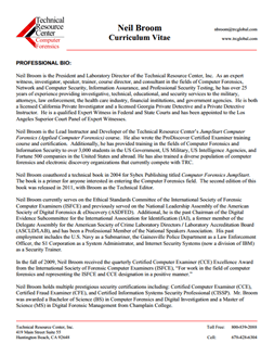 CV for Neil Broom Expert Witness in Computer Forensics Investigations in Buffalo